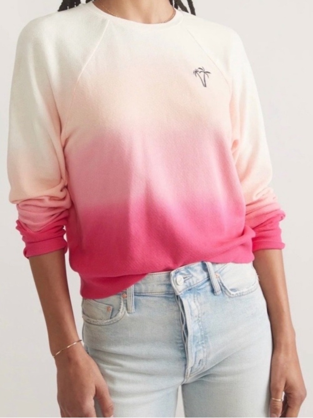 Marine Layer Ombré Pink Crewneck Sweatshirt with Palm Embroidery (c0100)